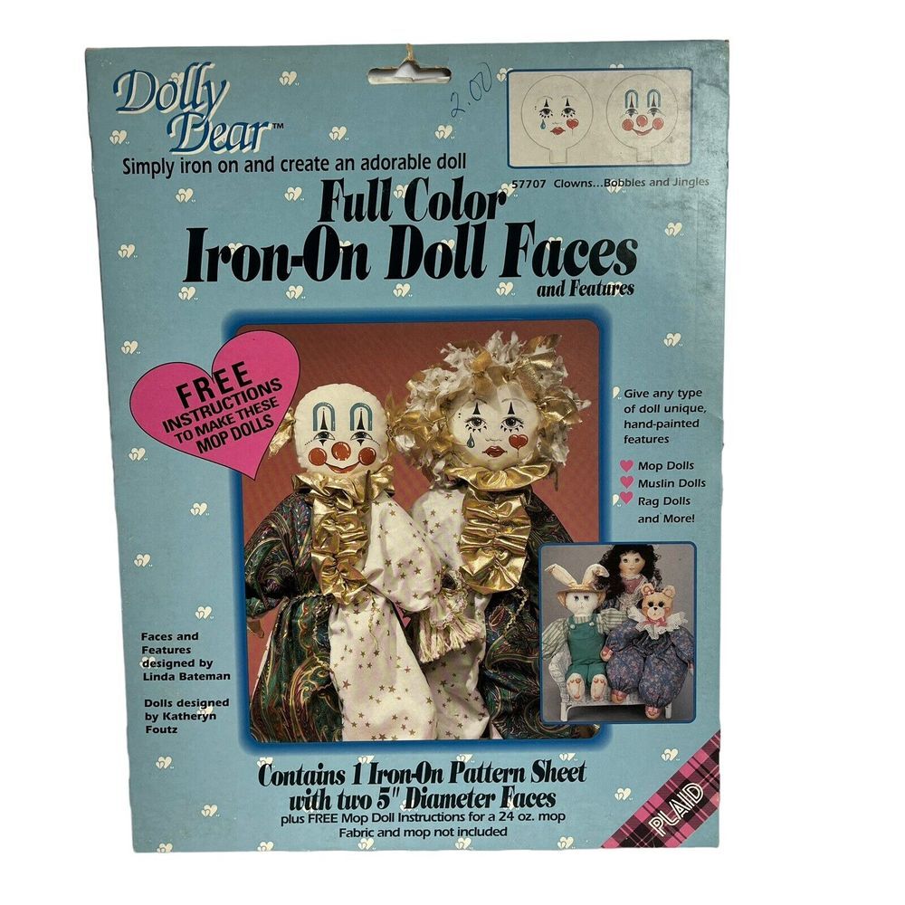 Dolly Dear‎ Full Color Iron On Doll Faces 57707 Clowns Bobbles & Jingles NOS